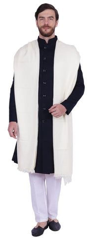 Prayer Indian Shawl Pure Wool Mens Winter India Clothing (Off-White)